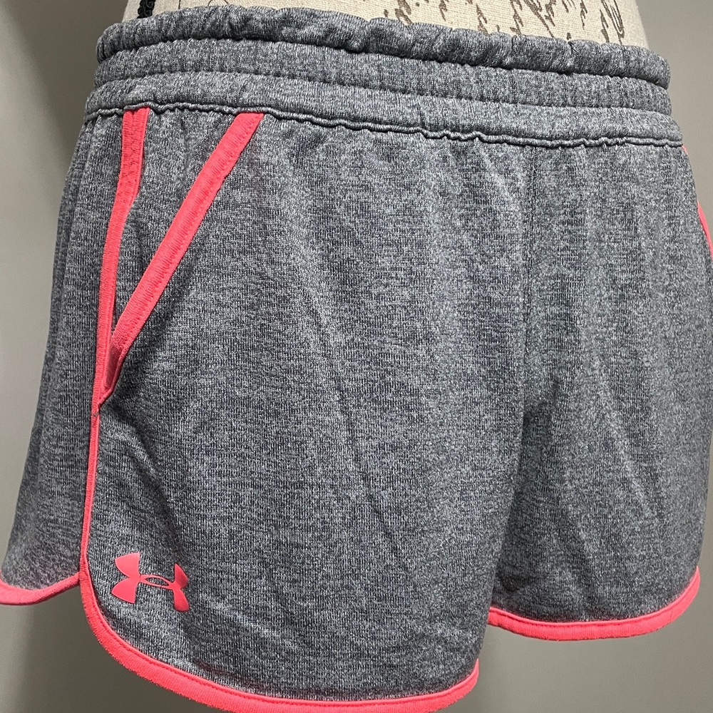 Under Armour Women's Athletic Shorts in Gray with vibrant pink/orange Trim